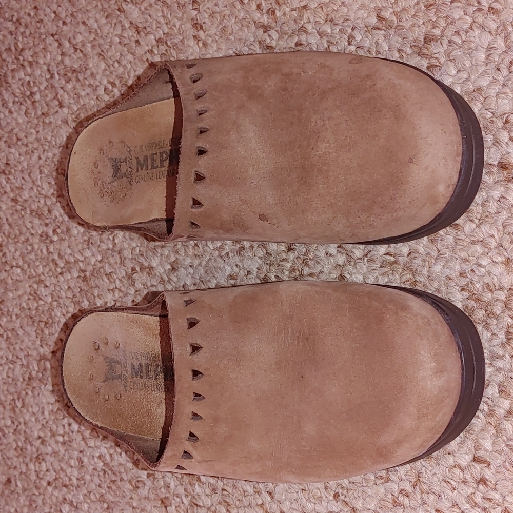 Mephisto Punched Leather Clogs Cork Footbed Brown Size 37 6.5
